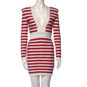 Balmain V Neck Tricolor Striped Dress